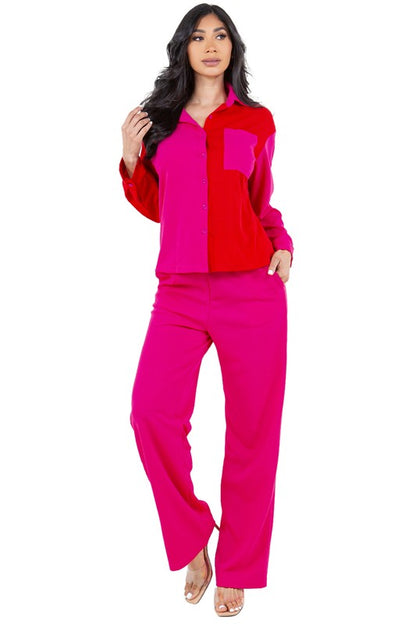 FASHION WOMEN TWO PIECE PANTS SET FUCHSIA L by By Claude | Fleurcouture