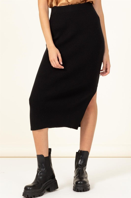 Fashionista High-Waist Ribbed Midi Skirt TIRAMISU by HYFVE | Fleurcouture