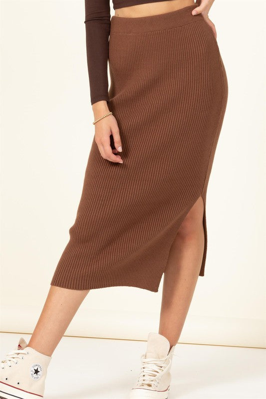 Fashionista High-Waist Ribbed Midi Skirt TIRAMISU by HYFVE | Fleurcouture