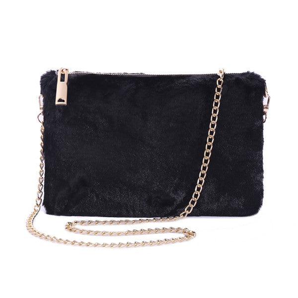 FAUX FUR CLUTCH SHOULDER BAG BKBK/BLACK Os by Bella Chic | Fleurcouture