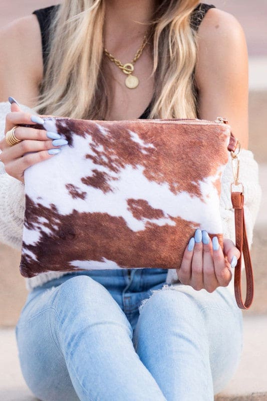 Faux Fur Cow Animal Print Clutch OneSize by Aili&