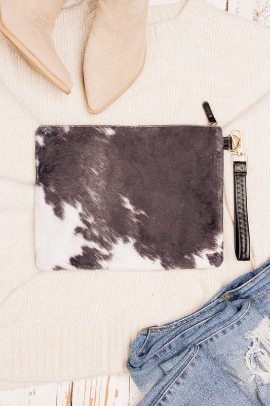 Faux Fur Cow Animal Print Clutch OneSize by Aili&