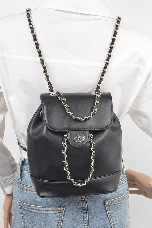 Faux Leather Chain Accent Fashion Backpack O/S by Artini Accessories | Fleurcouture