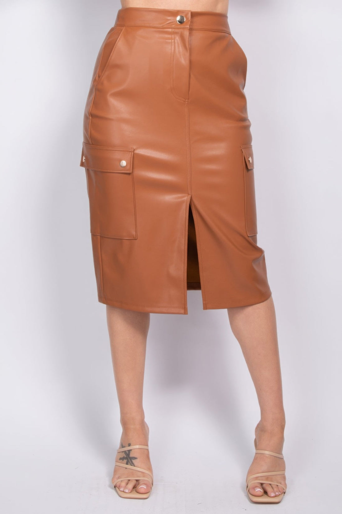 Faux Leather High-rise Cargo Skirt by Fleurcouture | Fleurcouture