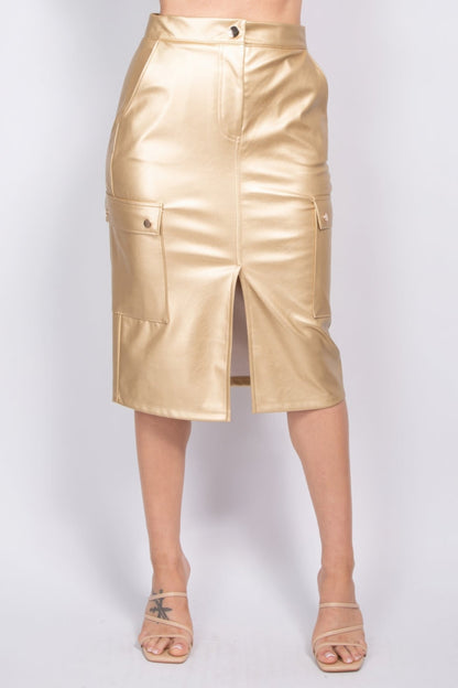 Faux Leather High-rise Cargo Skirt by Fleurcouture | Fleurcouture