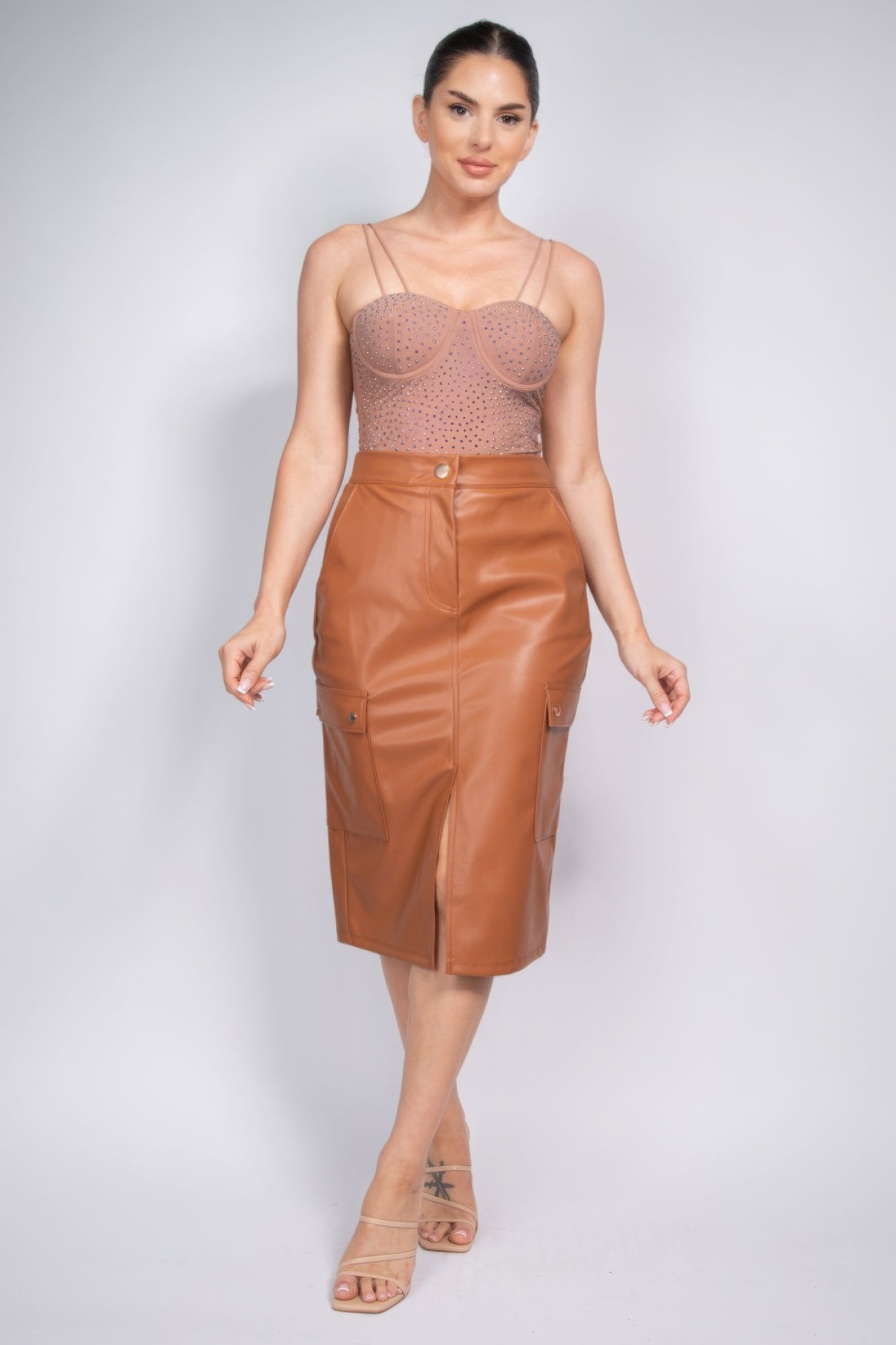 Faux Leather High-rise Cargo Skirt by Fleurcouture | Fleurcouture