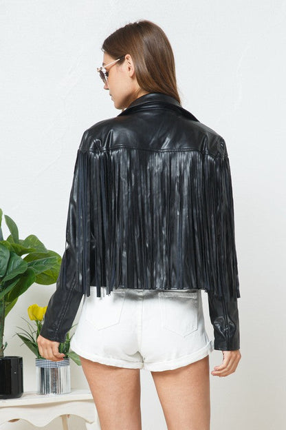 Faux Leather Moto Fringe Jacket by Blue B | Fleurcouture