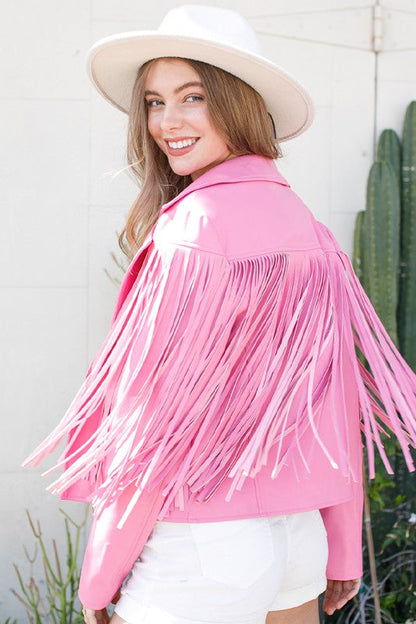 Faux Leather Moto Fringe Jacket by Blue B | Fleurcouture