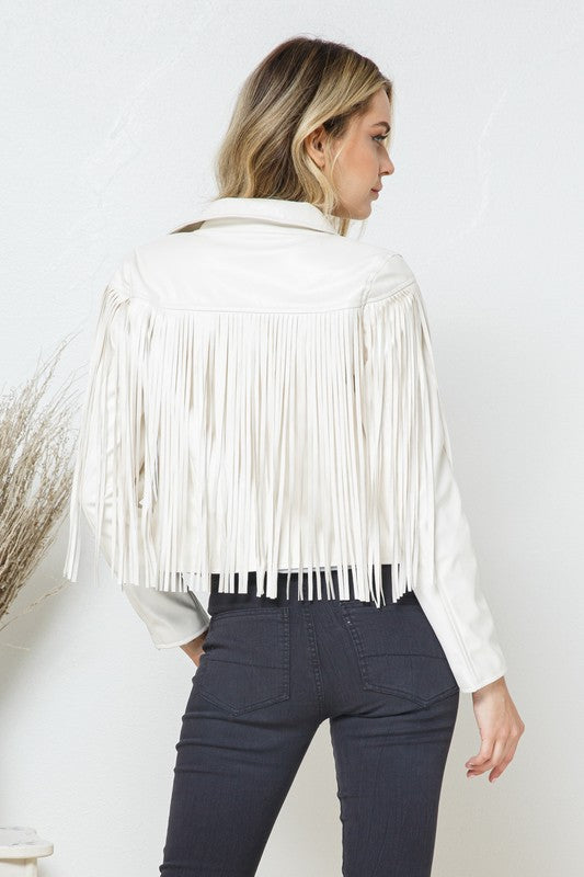 Faux Leather Moto Fringe Jacket by Blue B | Fleurcouture