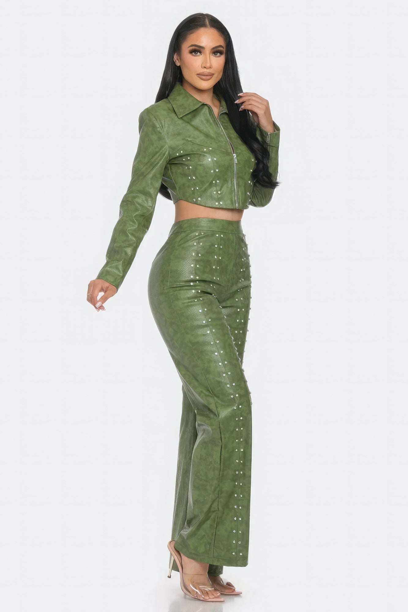 Faux Leather Set With Rhinestone Detail by Fleurcouture | Fleurcouture