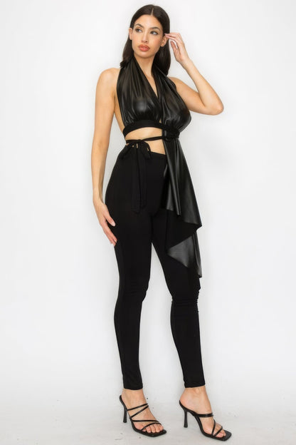 Faux Leather Top Pants Set by Fleurcouture | Fleurcouture