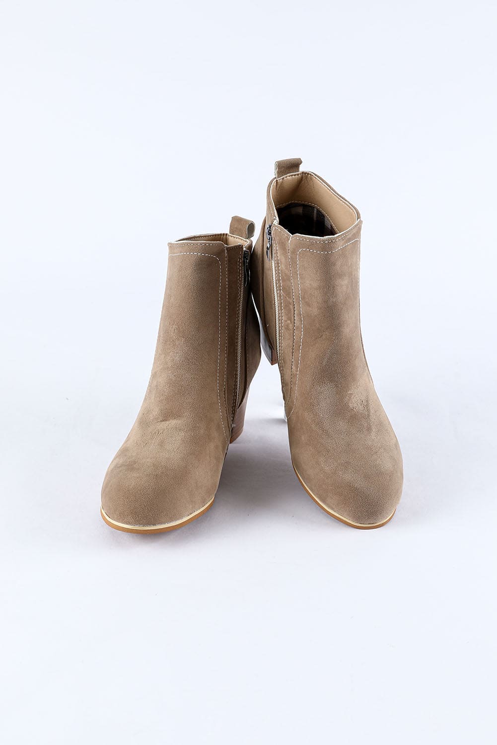 Faux Suede Size Zip Heeled Booties Beige 95%PU+5%Alloy Shoes &amp; Bags by Fleurcouture | Fleurcouture