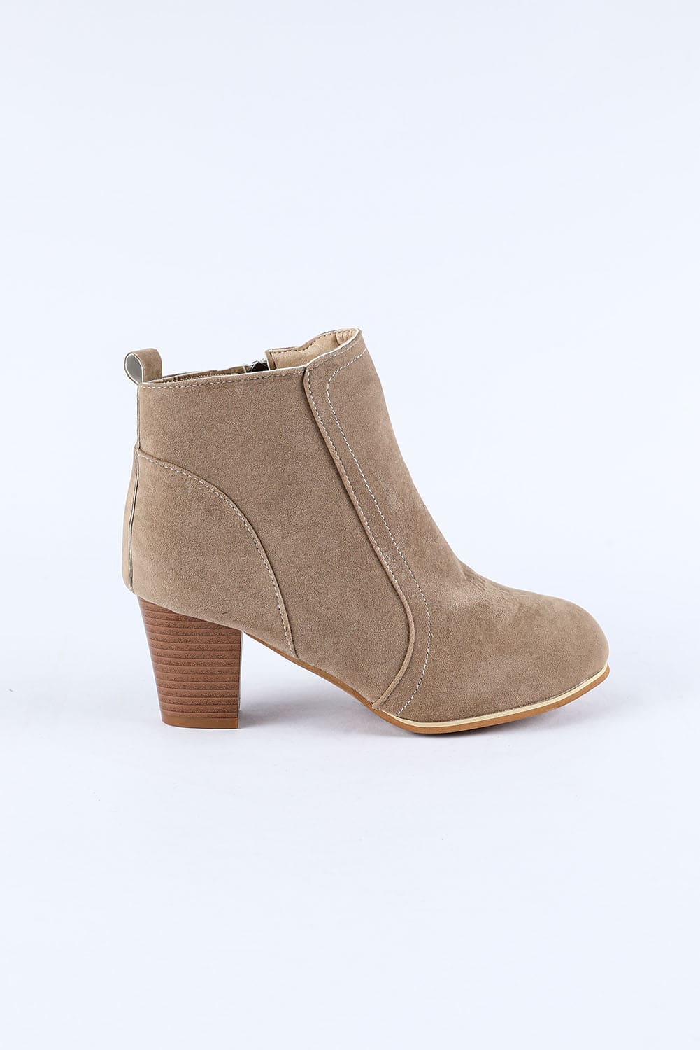 Faux Suede Size Zip Heeled Booties Beige 95%PU+5%Alloy Shoes &amp; Bags by Fleurcouture | Fleurcouture