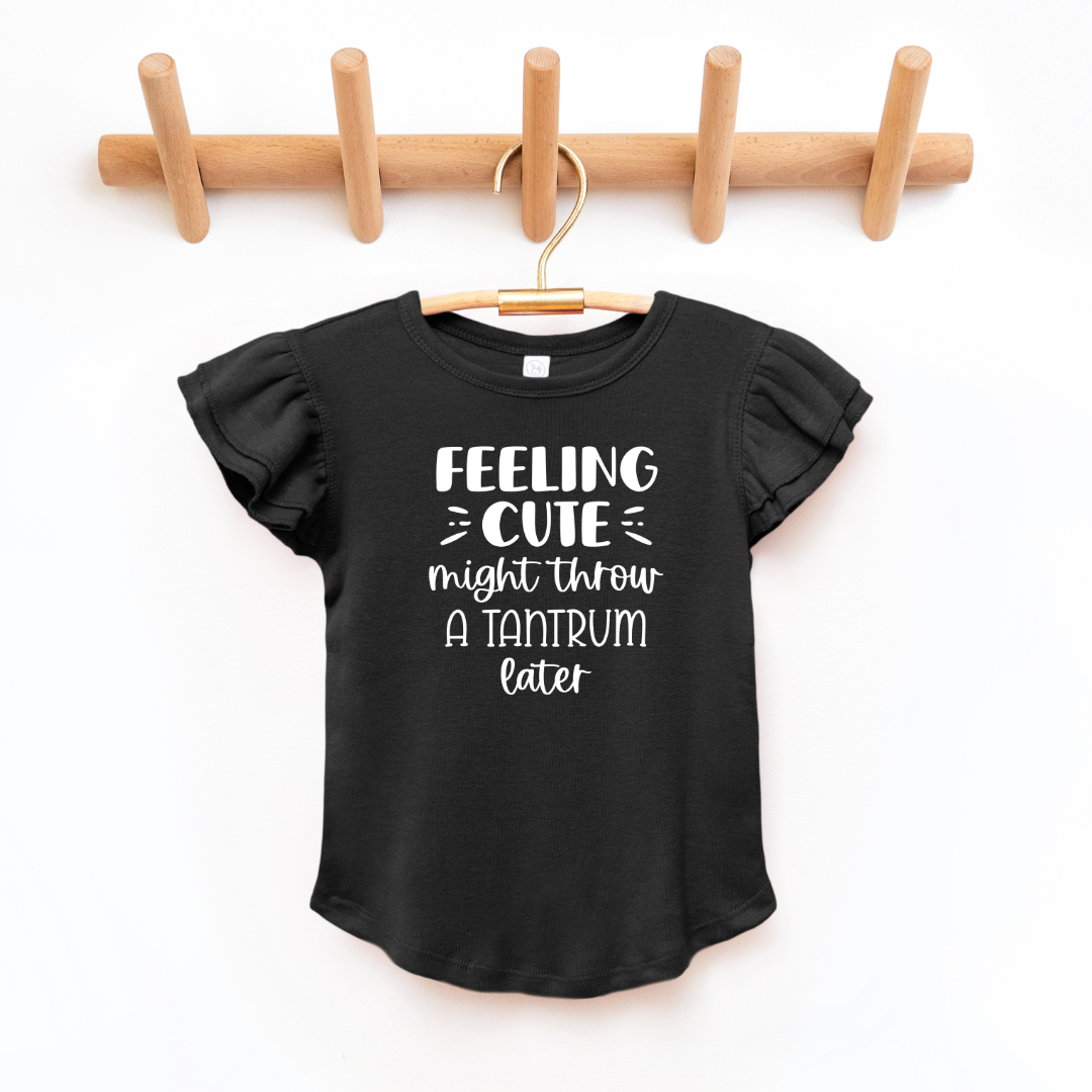 Feelin Cute Toddler And Infant Flutter Sleeve Graphic Tee 2T Black Youth Graphic Tee by Tea Shirt Shoppe | Fleurcouture