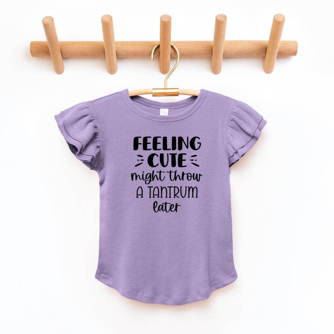 Feelin Cute Toddler And Infant Flutter Sleeve Graphic Tee 2T Lavender Youth Graphic Tee by Tea Shirt Shoppe | Fleurcouture