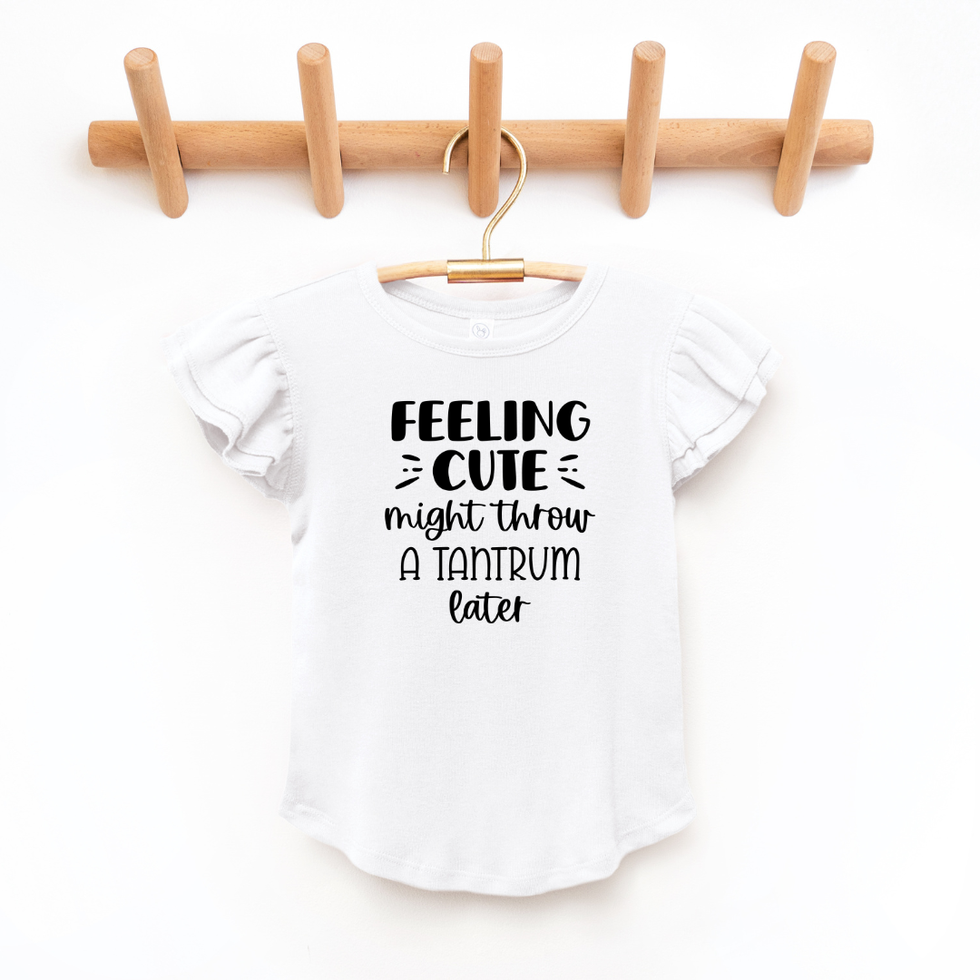 Feelin Cute Toddler And Infant Flutter Sleeve Graphic Tee 2T White Youth Graphic Tee by Tea Shirt Shoppe | Fleurcouture