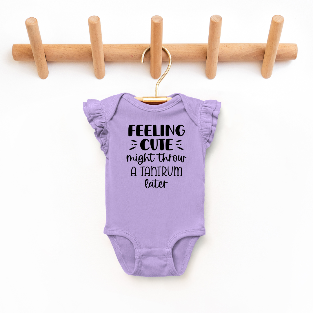 Feelin Cute Toddler And Infant Flutter Sleeve Graphic Tee 6M Bodysuit Lavender Youth Graphic Tee by Tea Shirt Shoppe | Fleurcouture