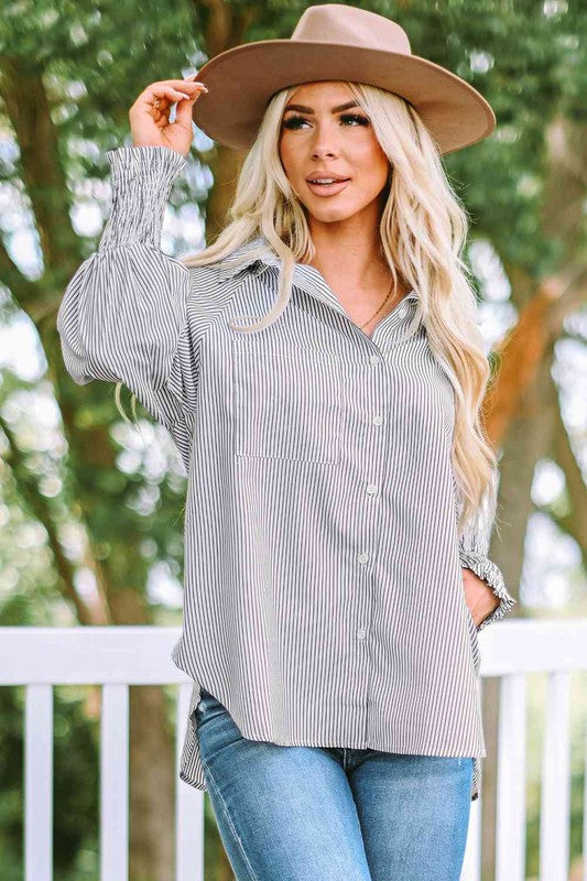 Fernanda Lantern Sleeve Shirt Mid Gray S by ClaudiaG Apparel | Fleurcouture