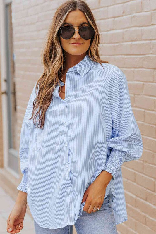 Fernanda Lantern Sleeve Shirt Pastel Blue S by ClaudiaG Apparel | Fleurcouture