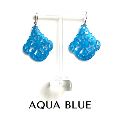 Filigree Chandelier Earrings Aqua Filigree Chandelier Earrings by Leetie Lovendale | Fleurcouture