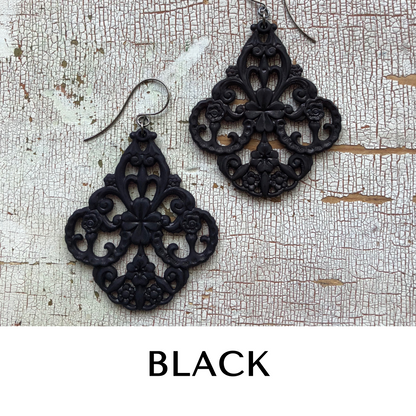 Filigree Chandelier Earrings Black Filigree Chandelier Earrings by Leetie Lovendale | Fleurcouture