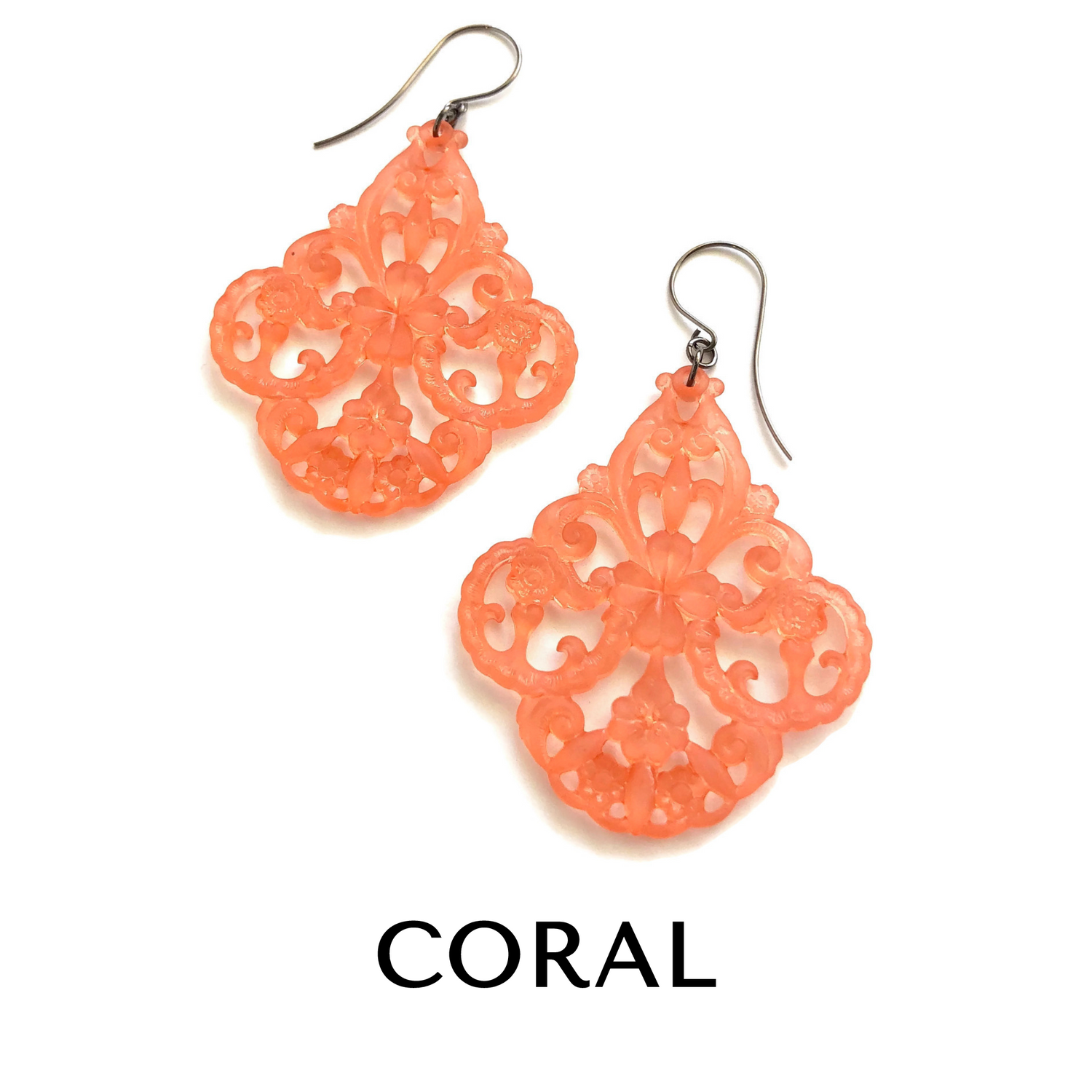 Filigree Chandelier Earrings Coral Filigree Chandelier Earrings by Leetie Lovendale | Fleurcouture