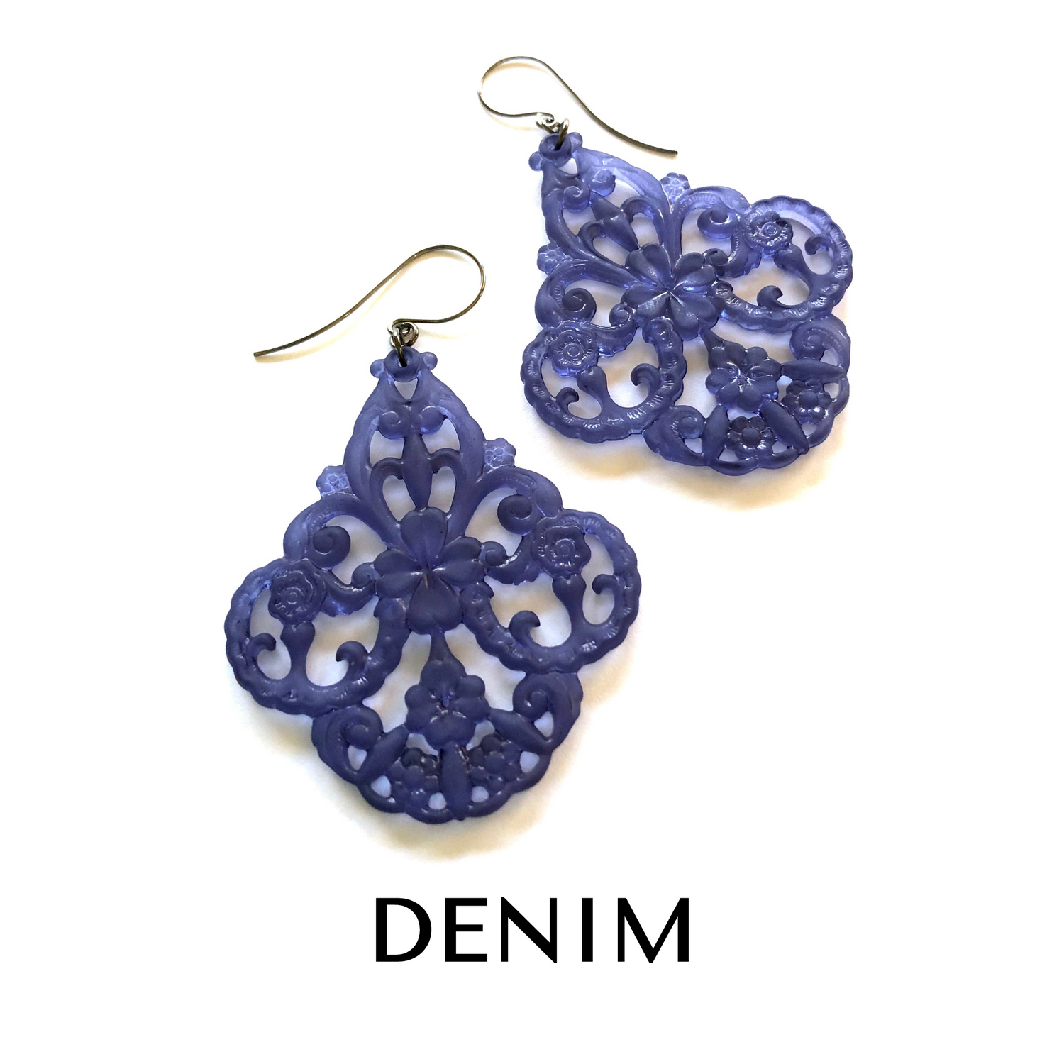 Filigree Chandelier Earrings Denim Filigree Chandelier Earrings by Leetie Lovendale | Fleurcouture