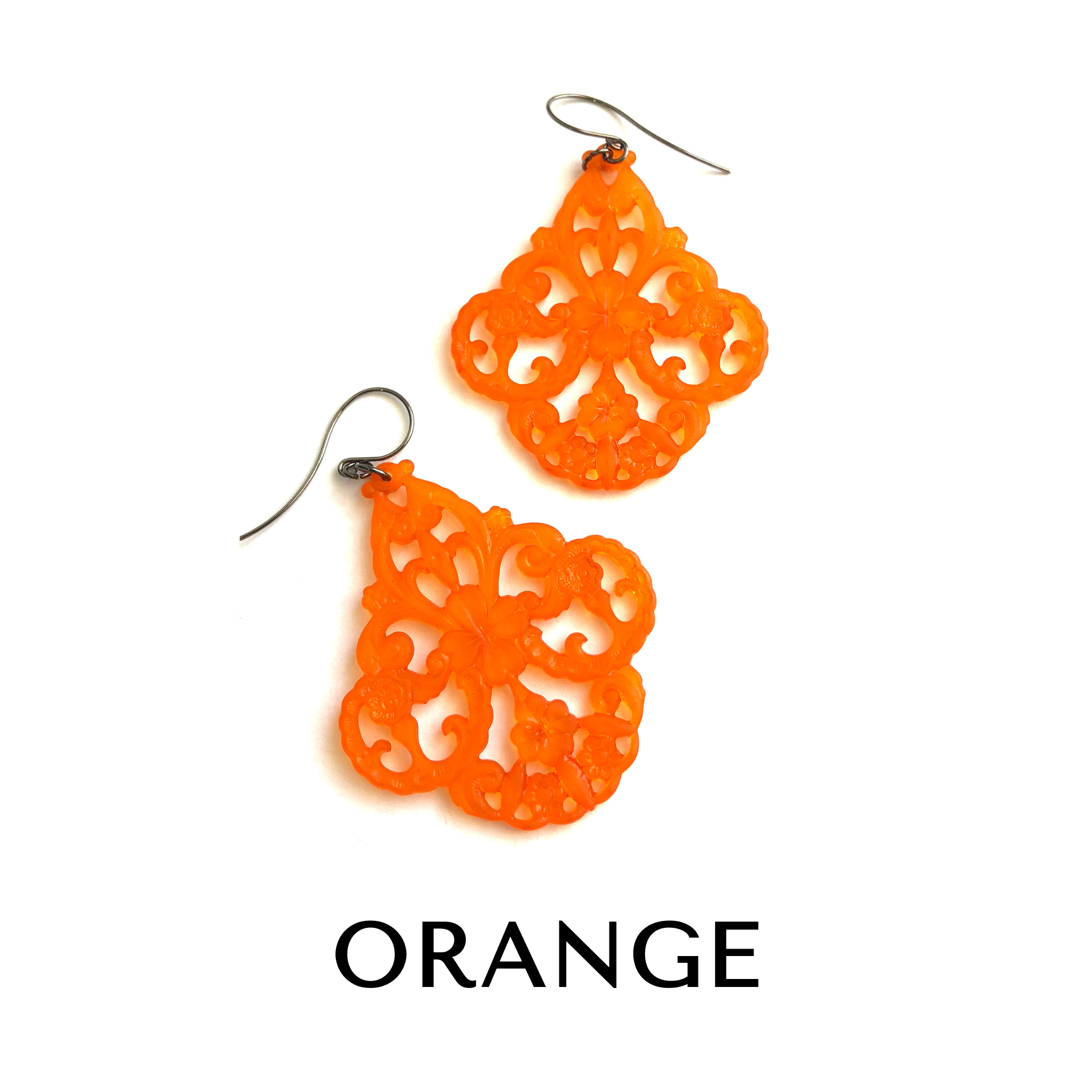 Filigree Chandelier Earrings Orange Filigree Chandelier Earrings by Leetie Lovendale | Fleurcouture