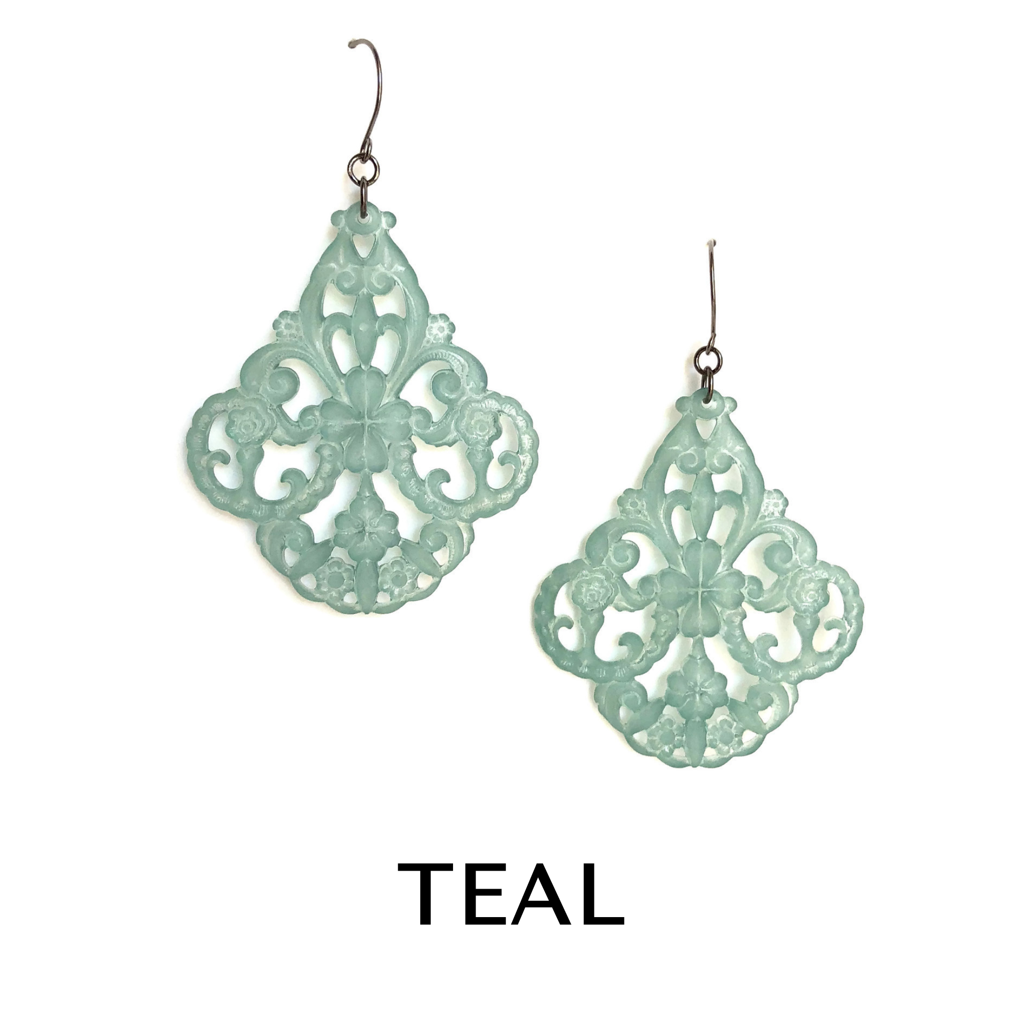 Filigree Chandelier Earrings Teal Filigree Chandelier Earrings by Leetie Lovendale | Fleurcouture