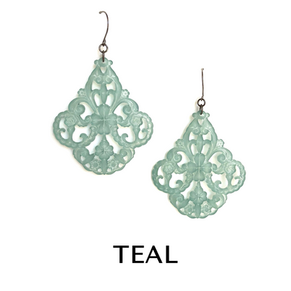 Filigree Chandelier Earrings Teal Filigree Chandelier Earrings by Leetie Lovendale | Fleurcouture