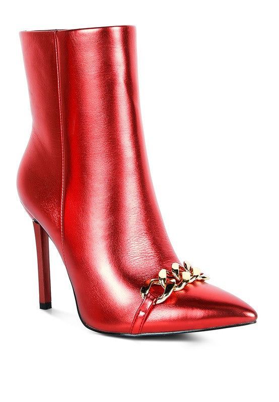 Firefly Hologram Stiletto Ankle Boots Red 6 by Rag Company | Fleurcouture