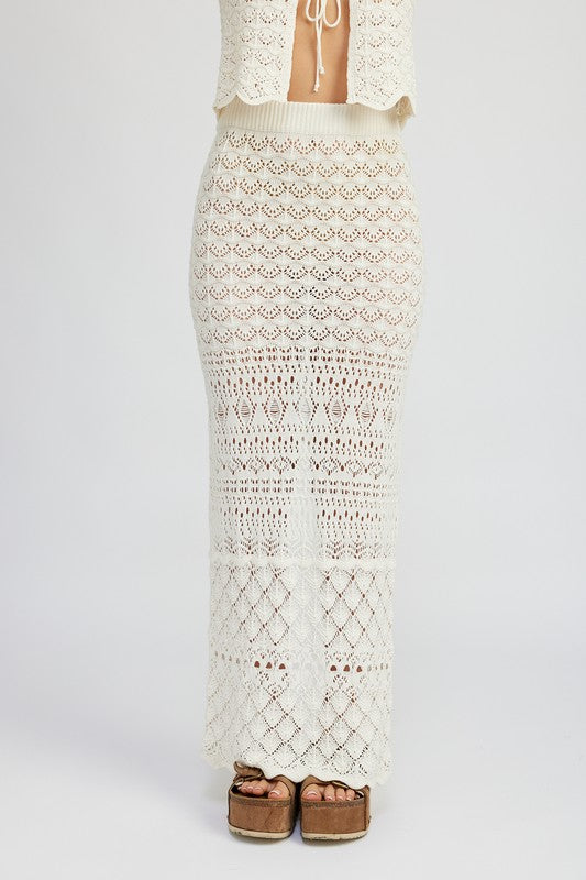 FITTED CROCHET MAXI SKIRT WITH SLIT by Emory Park | Fleurcouture