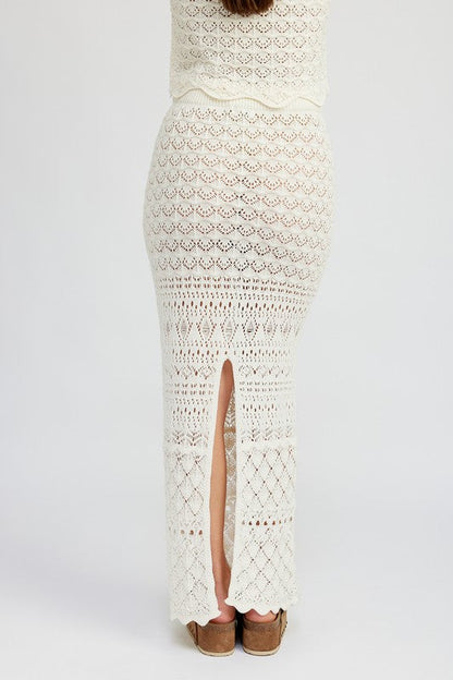 FITTED CROCHET MAXI SKIRT WITH SLIT by Emory Park | Fleurcouture