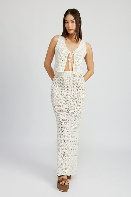 FITTED CROCHET MAXI SKIRT WITH SLIT by Emory Park | Fleurcouture