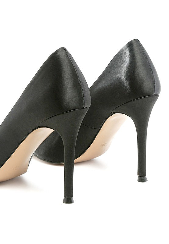 FIZZY GOBLET SATIN STILETTO PUMPS Black 10 by Rag Company | Fleurcouture