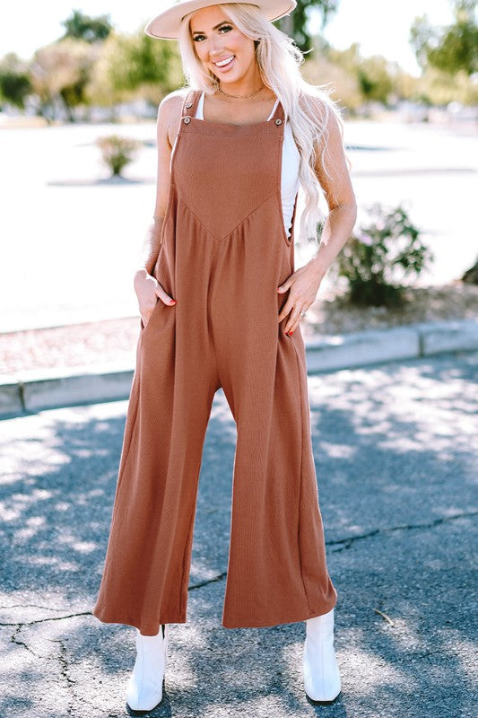 Flame Textured Buttoned Ruched Wide Leg Jumpsuit gold SW6412904-P5014 by SHEWIN INC. | Fleurcouture