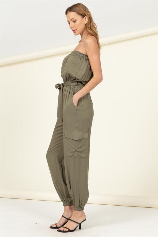 Flap Pocket Side Belted Tube Jumpsuit by HYFVE | Fleurcouture