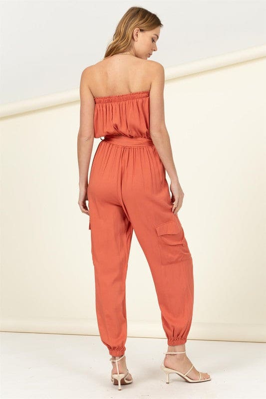 Flap Pocket Side Belted Tube Jumpsuit by HYFVE | Fleurcouture