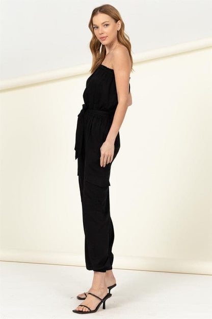 Flap Pocket Side Belted Tube Jumpsuit by HYFVE | Fleurcouture