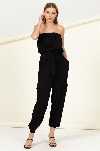 Flap Pocket Side Belted Tube Jumpsuit by HYFVE | Fleurcouture