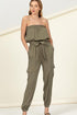 Flap Pocket Side Belted Tube Jumpsuit OLIVE S by HYFVE | Fleurcouture