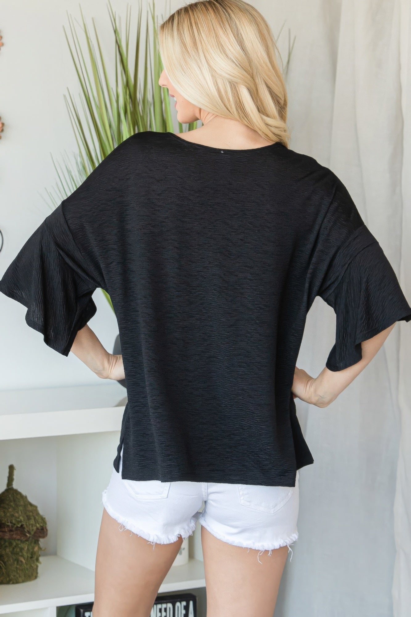 Flared Sleeve Basic Shortsleeve Top Tops by Fleurcouture | Fleurcouture