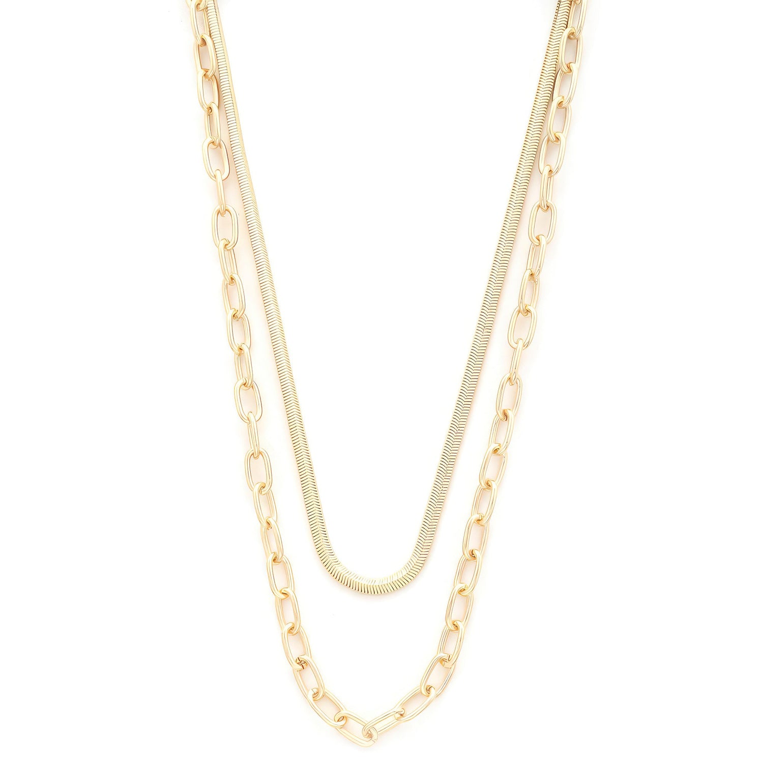 Flat Snake Oval Link Layered Necklace Gold by Fleurcouture | Fleurcouture