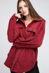 Fleece Buttoned Down Oversized Jacket BURGUNDY S by BiBi | Fleurcouture