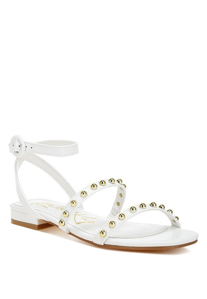 Flippity Studded Ankle Strap Flat Sandals Off White US-5 / UK-3 / EU-36 by Rag Company | Fleurcouture