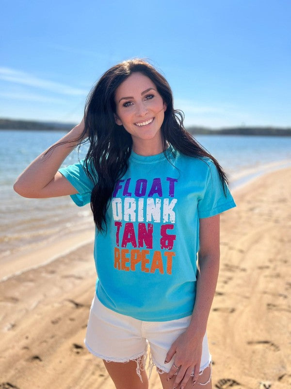 Float Drink Tan Repeat Tee Lagoon Blue by Ask Apparel | Fleurcouture