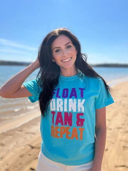 Float Drink Tan Repeat Tee Lagoon Blue by Ask Apparel | Fleurcouture