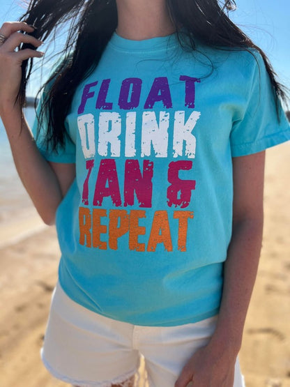 Float Drink Tan Repeat Tee Lagoon Blue by Ask Apparel | Fleurcouture