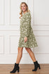 Floral Crew Neck Midi Dress olive S by EG fashion | Fleurcouture