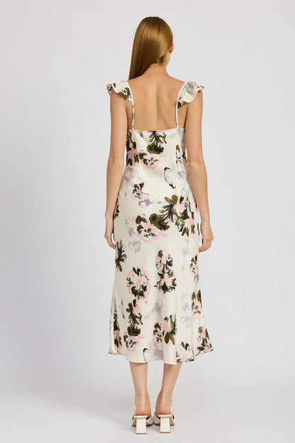 FLORAL MIDI DRESS WITH LACE DETAIL PINK FLORAL by Emory Park | Fleurcouture